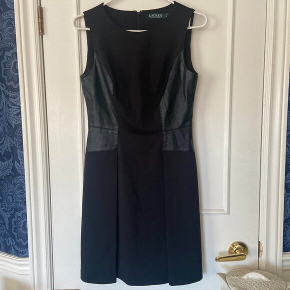 Lauren Ralph Lauren - Black Knee length dress with faux leather detail Size 6P - Picture 1 of 13